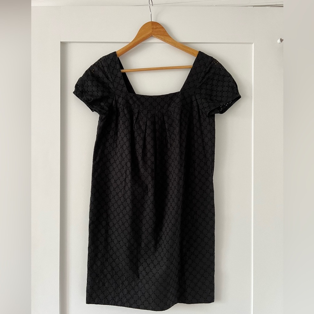 Vince Square Neck Black Eyelet Dress with pockets